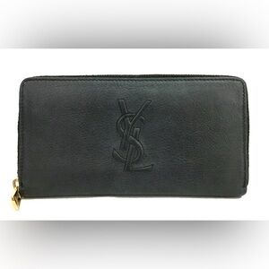 YSL Black Leather Zip Around Leather Wallet